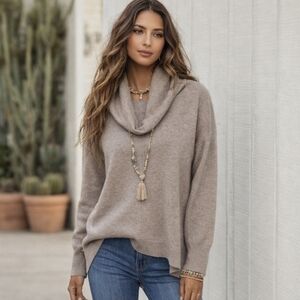 Lark & Ro 100% Cashmere Sweater Cowl Neck Beige Pullover Oversized Size Small